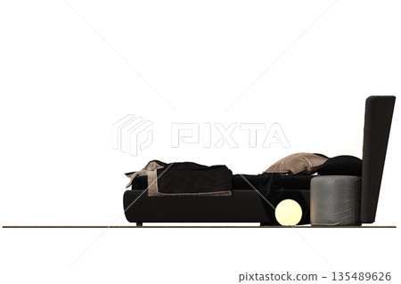 bed isolate on a transparent background, interior furniture, 3D illustration, cg render 135489626