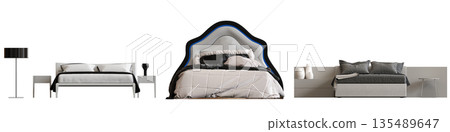 bed isolate on a transparent background, interior furniture, 3D illustration, cg render bed isolate on a transparent background, interior furniture, 3D illustration, cg render 135489647