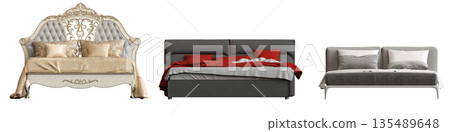 bed isolate on a transparent background, interior furniture, 3D illustration, cg render 135489648