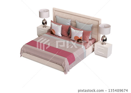 bed isolate on a transparent background, interior furniture, 3D illustration, cg render bed isolate on a transparent background, interior furniture, 3D illustration, cg render 135489674