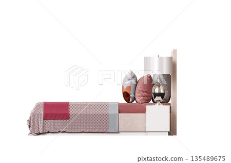 bed isolate on a transparent background, interior furniture, 3D illustration, cg render 135489675
