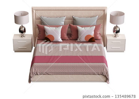 bed isolate on a transparent background, interior furniture, 3D illustration, cg render bed isolate on a transparent background, interior furniture, 3D illustration, cg render 135489678