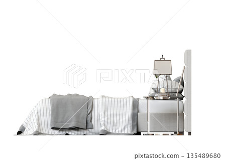 bed isolate on a transparent background, interior furniture, 3D illustration, cg render 135489680