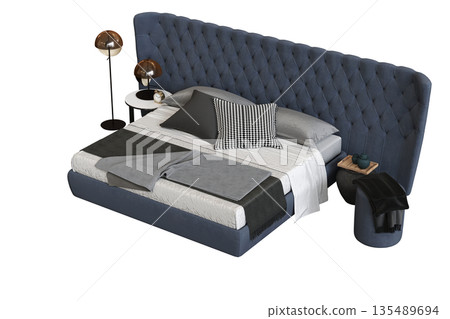 bed isolate on a transparent background, interior furniture, 3D illustration, cg render 135489694