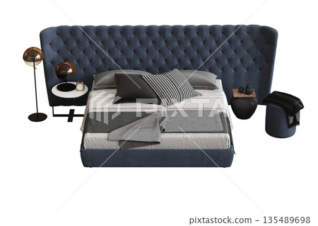 bed isolate on a transparent background, interior furniture, 3D illustration, cg render 135489698