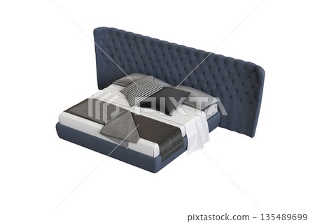 bed isolate on a transparent background, interior furniture, 3D illustration, cg render 135489699