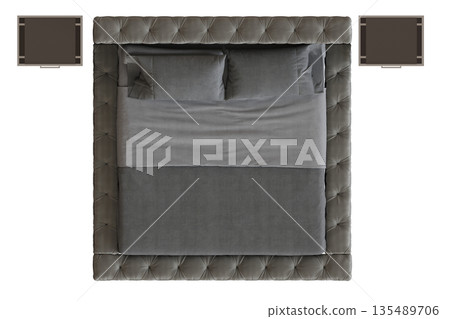 bed isolate on a transparent background, interior furniture, 3D illustration, cg render 135489706