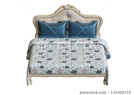 bed isolate on a transparent background, interior furniture, 3D illustration, cg render 135489718