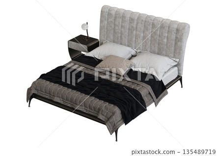 bed isolate on a transparent background, interior furniture, 3D illustration, cg render bed isolate on a transparent background, interior furniture, 3D illustration, cg render 135489719