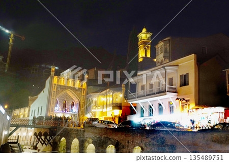 Illuminated old mosque on Abanotubani square 135489751