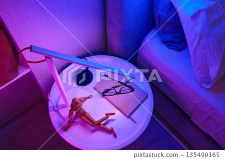 Nightstand with creative mannequin and cyberpunk lighting Nightstand with creative mannequin and cyberpunk lighting 135490165
