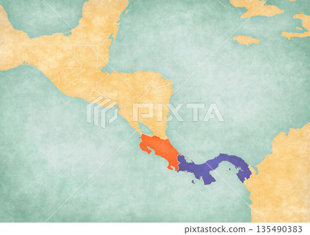 Map of Central America - Costa Rica and Panama 135490383
