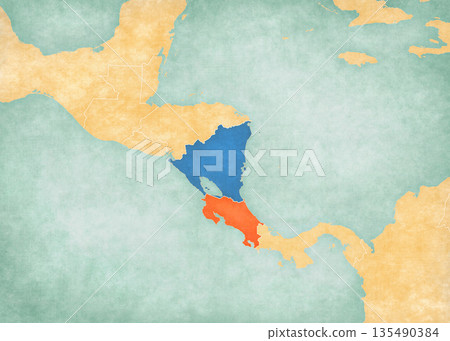 Map of Central America - Costa Rica and Nicaragua 135490384
