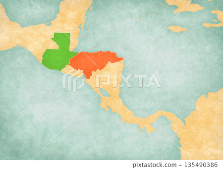 Map of Central America - Honduras and Guatemala Map of Central America - Honduras and Guatemala 135490386