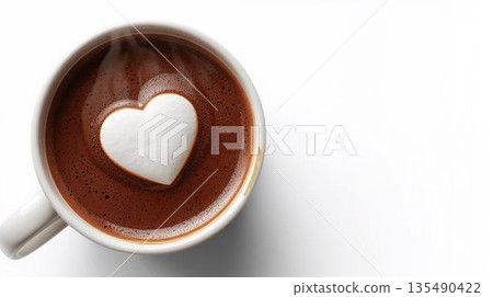 背景素材：熱可可，上面漂浮著心型棉花糖 135490422