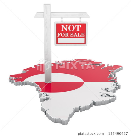 Greenland map with not for sale sign. Sovereignty independence and opposition to territorial sale, concept. 3D rendering 135490427
