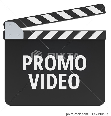 Promo Video concept with clapperboard. 3D rendering Promo Video concept with clapperboard. 3D rendering 135490434