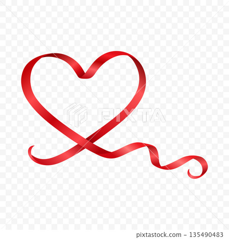 Vector 3d Red Ribbon Heart Outline, Isolated. Ribbon Love Symbol, Valentine Heart. Elegant Curved Satin Tape Shape. Romantic Wedding Decoration Design Element Vector 3d Red Ribbon Heart Outline, Isolated. Ribbon Love Symbol, Valentine Heart. Elegant Curved Satin Tape Shape. Romantic Wedding Decoration Design Element 135490483