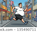一個胖男人在熙熙攘攘的日本街道上奔跑（節食，購物街背景） 135490711