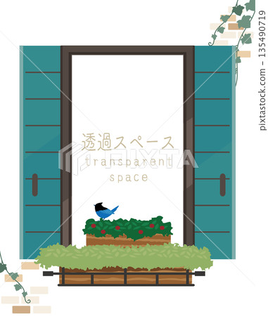 窗框材質：藍鳥和花盆，窗台有透明空間 135490719