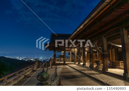Winter at Mount Otowa, Kiyomizu-dera Temple, main hall and Kyoto city night view, Kyoto City, Kyoto Prefecture 135490993