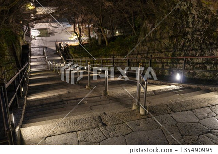 Winter at Mount Otowa, Kiyomizu-dera Temple, stairs leading from the main hall to Otowa Falls, Kyoto City, Kyoto Prefecture Winter at Mount Otowa, Kiyomizu-dera Temple, stairs leading from the main hall to Otowa Falls, Kyoto City, Kyoto Prefecture 135490995