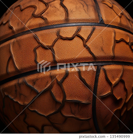 Close-up of a Textured Orange Basketball with Black Seams for Sports and Recreation, Equipment 135490999