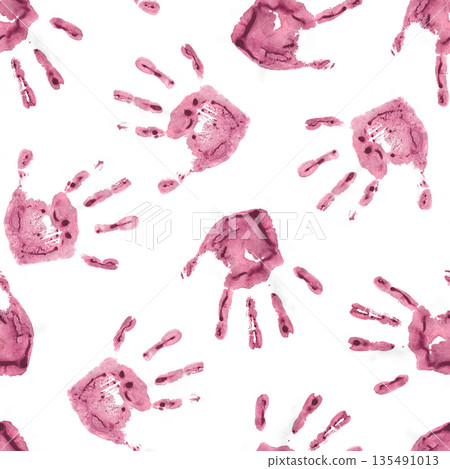 Red Handprints on White Background 135491013