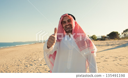 Sheik Giving A Positive Feedback With Thumb Up Sheik Giving A Positive Feedback With Thumb Up 135491198