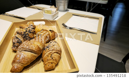 Fresh Croissants on a Table Ready for Breakfast Fresh Croissants on a Table Ready for Breakfast 135491218
