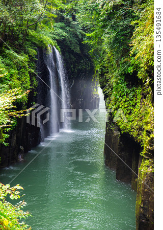 Takachiho Gorge, Miyazaki Prefecture Manai Falls, a spectacular sight selected as one of Japan's 100 best waterfalls 135491684