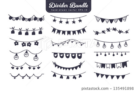Doodle Divider Hanging Decoration Hand Drawn Decoration Set. Vector Illustration 135491898