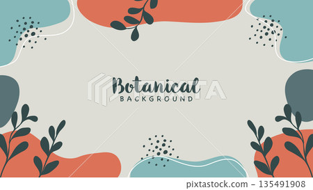 Botanical Leaves Banner Background with Abstract Organic Shapes Botanical Leaves Banner Background with Abstract Organic Shapes 135491908