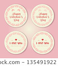 Valentine Day Greeting Sticker Collection with Wreath Circle Border 135491922