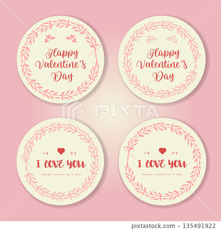 Valentine Day Greeting Sticker Collection with Wreath Circle Border Valentine Day Greeting Sticker Collection with Wreath Circle Border 135491922