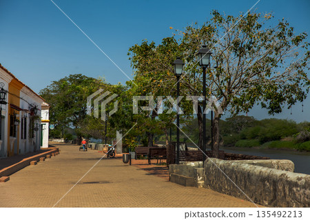 Beautiful colonial streets of the Heritage Town of Santa Cruz de Mompox in Colombia. 135492213