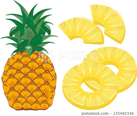 Pineapple and cut pineapple set 135492336