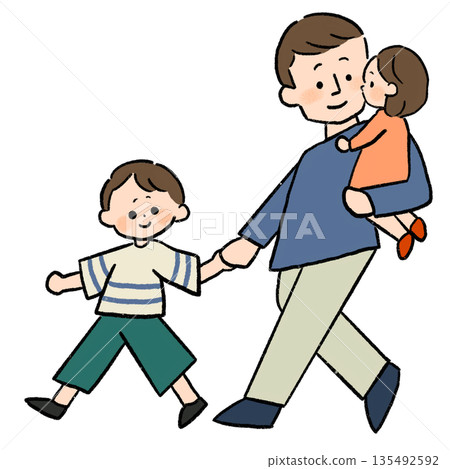 走路的父母和孩子 135492592