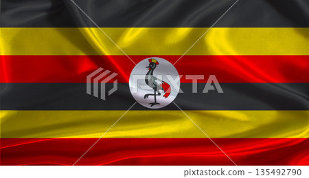 Uganda flag with cloth textured background. National flag of Uganda with realistic texture Uganda flag with cloth textured background. National flag of Uganda with realistic texture 135492790