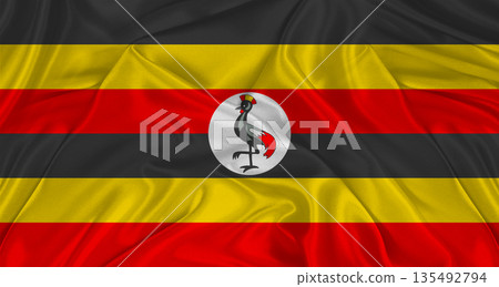 Ugandan flag with fabric texture. Realistic flag of Uganda waving, National flag Ugandan flag with fabric texture. Realistic flag of Uganda waving, National flag 135492794