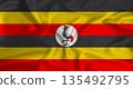 Realistic Uganda flag waving. Close up of flag of Uganda with cloth texture 135492795