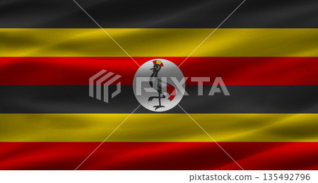 Ugandan flag with fabric texture. Realistic flag of Uganda waving Ugandan flag with fabric texture. Realistic flag of Uganda waving 135492796