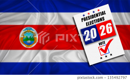 Costa Rica presidential elections with flag in the background. Costa Rica presidential vote 2026 135492797