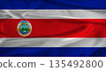 Flag of Costa Rica with fabric textured background. Close up of National flag of Costa Rica with realistic texture 135492800
