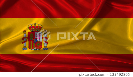National flag of Spain with cloth texture. Spain flag with realistic texture background National flag of Spain with cloth texture. Spain flag with realistic texture background 135492805