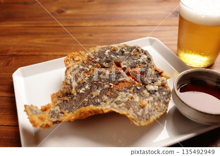 Fried flounder and beer 135492949