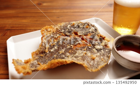 Fried flounder and beer 135492950