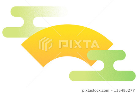 復古邊框，飾以扇子和雲朵，扁平化設計 135493277