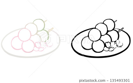 Hanami Dango - Cherry Blossom Season Japanese Sweets Illustration 13 - Line Drawing 135493301