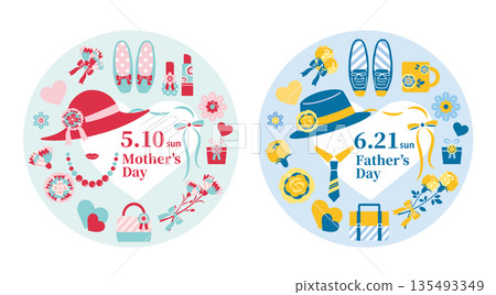 [2026] Mother's Day/Father's Day illustration set, circular 135493349